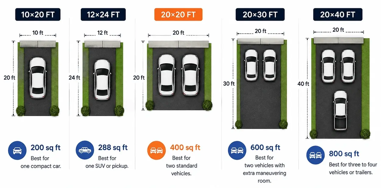 20x20 asphalt driveway size comparison with other common driveway sizes