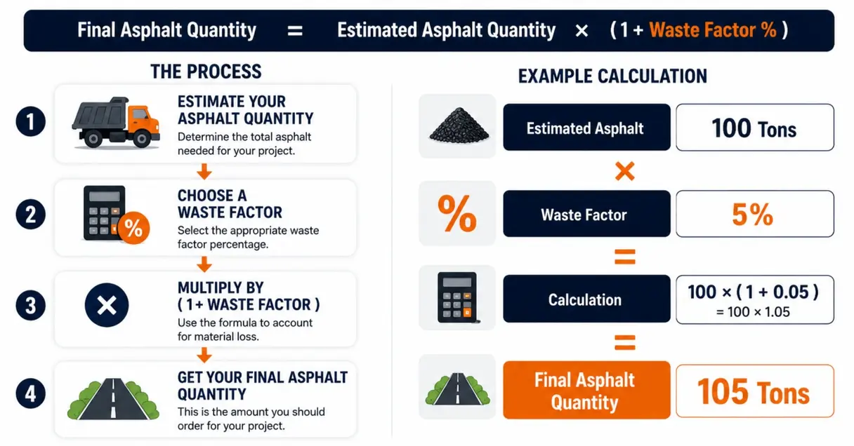 Asphalt waste factor calculation example